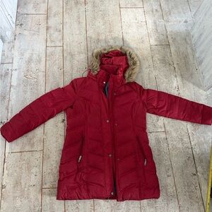 Women's Kenneth Cole Reaction Red Puffer Jacket with Faux Fur Hood